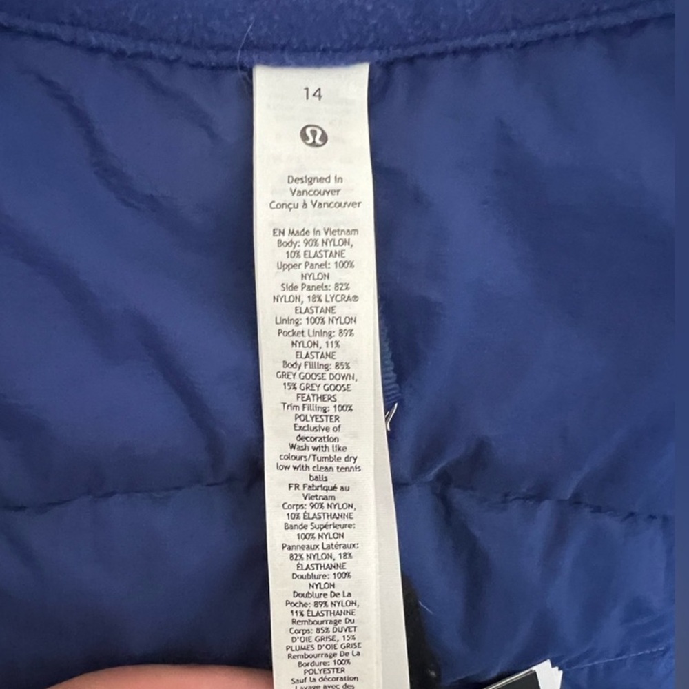 Lululemon down for it all vest Blue SZ 14 New! - Picture 4 of 10